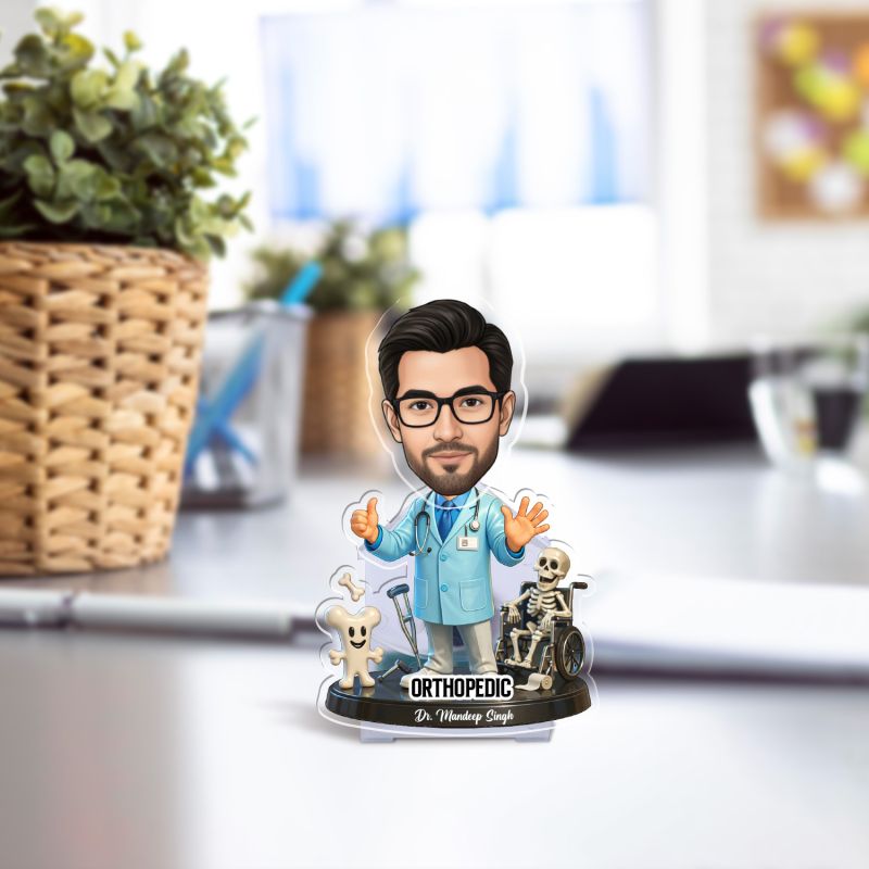 Personalized Orthopedic Doctor Bobblehead Caricature Standee | Gift for Doctors, Medical Students & Orthopedic Surgeons Creative Clinic & Hospital Desk Decor Battery Powered Moving Head